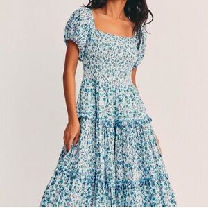 LoveShackFancy Blue and White Floral Maxi Dress